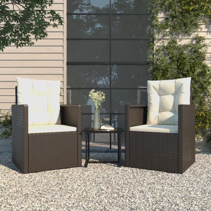 ZERODIS Mobilier dextérieur 3 pcs avec coussins Résine tressée Noir HB042
