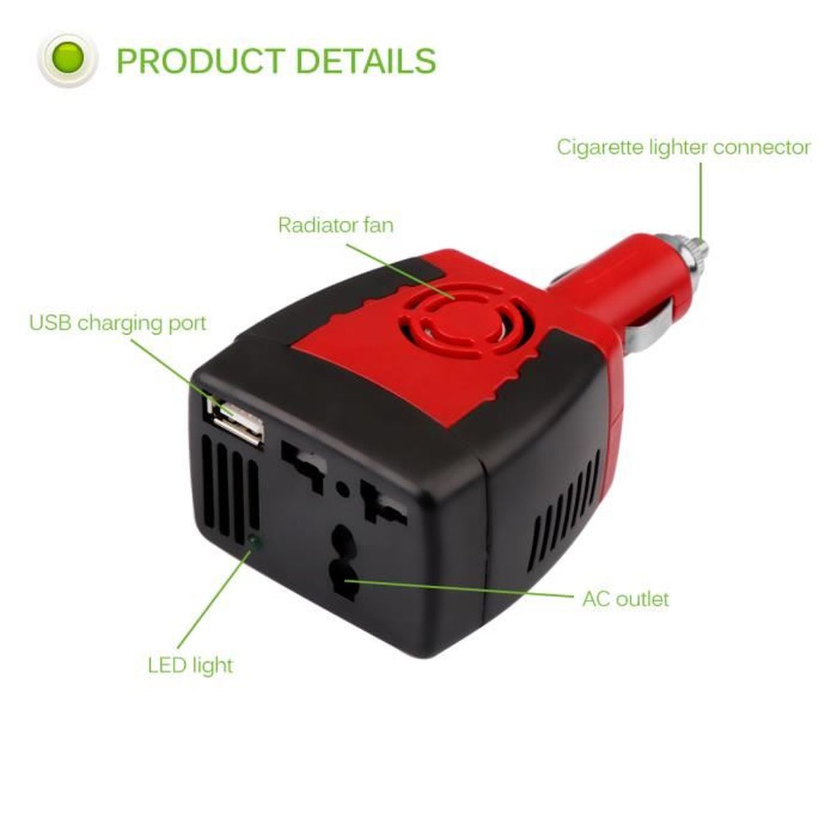 BESTEK Convertisseur 12V 220V Onduleur de Voiture avec 2 Ports USB Chargeur  Allume Cigare 75W (Noir)
