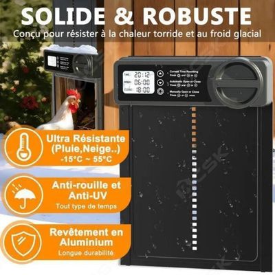 Okkobi Porte Poulailler Automatique Solaire - Écran LCD, Télécommande, Anti-Pincement - Aluminium