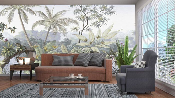 Papier Peint Panoramique Jungle 3D Peinte à la main De La Plante ...