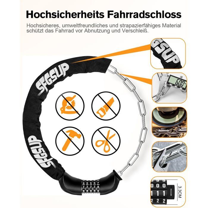 FORTRY Antivol de vélo sécurisé sans clé, Antivol à combinaison, Antivols de vélo avec chaîne en acier trempé longue, Noir, I Antivol pour vélo de course, VTT, E-Bike FORTRY Antivol de vélo sécurisé sans clé, Antivol à combinaison, Antivols de vélo avec chaîne en acier trempé longue, Noir, I Antivol pour vélo de course, VTT, E-Bike