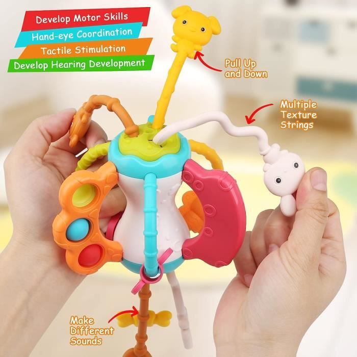 Jouet Sensoriel Montessori OVNI – Tirer, Appuyer, Glisser – Motricité Fine – Dès 12 Mois – Silicone Alimentaire Et ABS – Cadeau Bébé