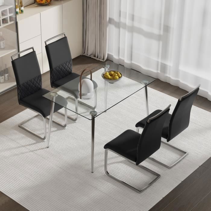 Lot De 4 Chaises De Salle à Manger Empilables - Structure Métal Et Assise Contreplaqué Bouleau - Capacité 150 Kg - Dimensions 80x47x48 Cm - Noir