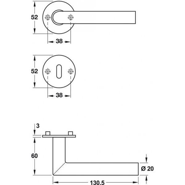 GedoTec Acier inox Poignée porte plat Rosace ronde PZ - profil matt ...
