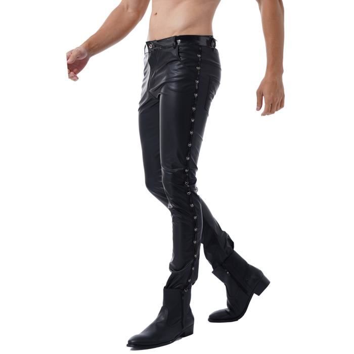 YONGHS FR Pantalon Simili Cuir Homme Jeans Skinny Pants Legging