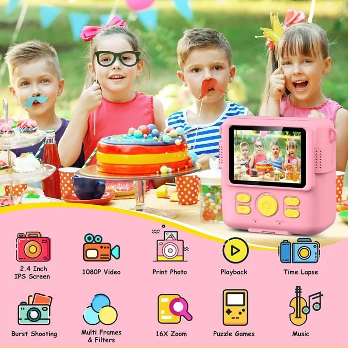 Appareil photo instantané enfant 2,4 pouces écran, mode selfie et video, 32GB, cadeau festif (violette