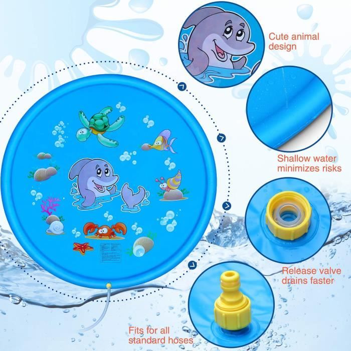 Tapis D'Eau Extérieur 170x170 Cm – Jeu De Pulvérisation Pour Enfants, Chiens – Été Jardin Plage – PVC Sans BPA