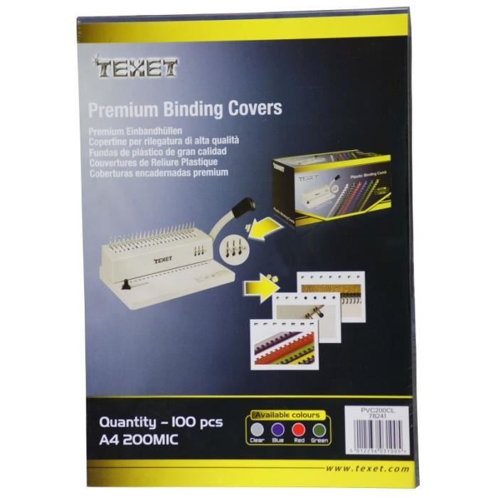 WAYTEX Couvertures De Reliure A4 Transparentes PVC 200 Microns - Pack De 100 Feuilles Incolores Professionnelles