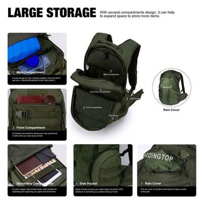 Mardingtop Sac à Dos Tactique Molle 35L – Cordura, YKK, Hydratation Intégrée, Pour Randonnée, Survie, Alpinisme, 36x21x53 Cm
