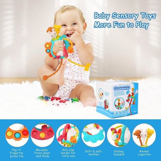 Jouets pour Bebe 1 2 Ans - - Sensoriel Corde à Tirer en Silicone