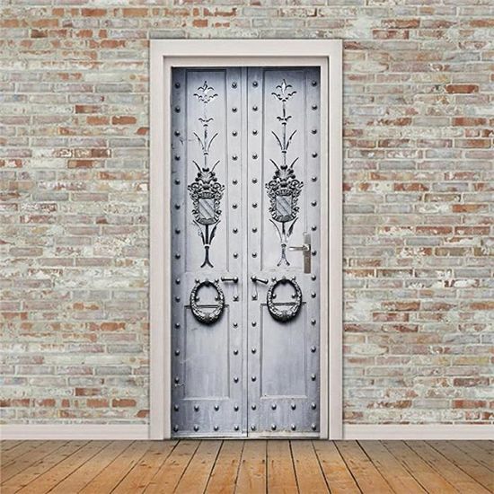 Sticker Porte Vintage Cave à Vin - Papier Peint Trompe-l'œil 3D, Dimensions L77 X H200 Cm, Imperméable Et Non Toxique