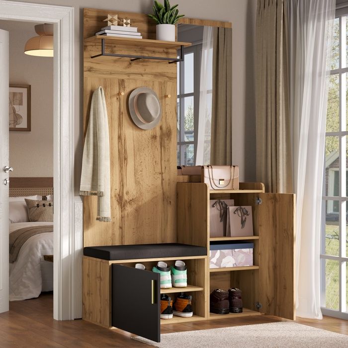 Range-chaussures - Riva - Ensemble de Meubles de Couloir 3 en 1 - Miroirs et Cintres - Couloir Range-chaussures - Riva - Ensemble de Meubles de Couloir 3 en 1 - Miroirs et Cintres - Couloir