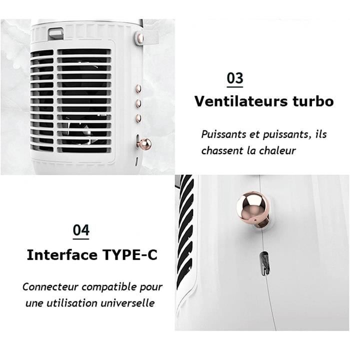 Climatiseur Sans Évacuation, 3 Vitesses Réglables Clim Portable Alimentation Usb Climatiseur