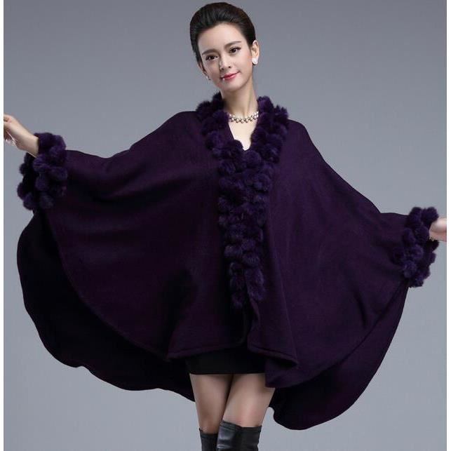 Cape et Poncho en fourrure de lapin pour femme manteau Long en cachemire surdimensionne tricot collection hiver 2018 EB70349 Cdiscount Pret a Porter