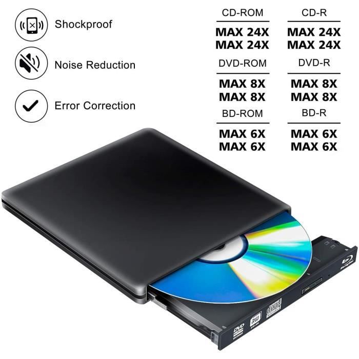 Lecteur Graveur Blu ray Externe 3D, USB 3.0 Portable Lecteur Blu