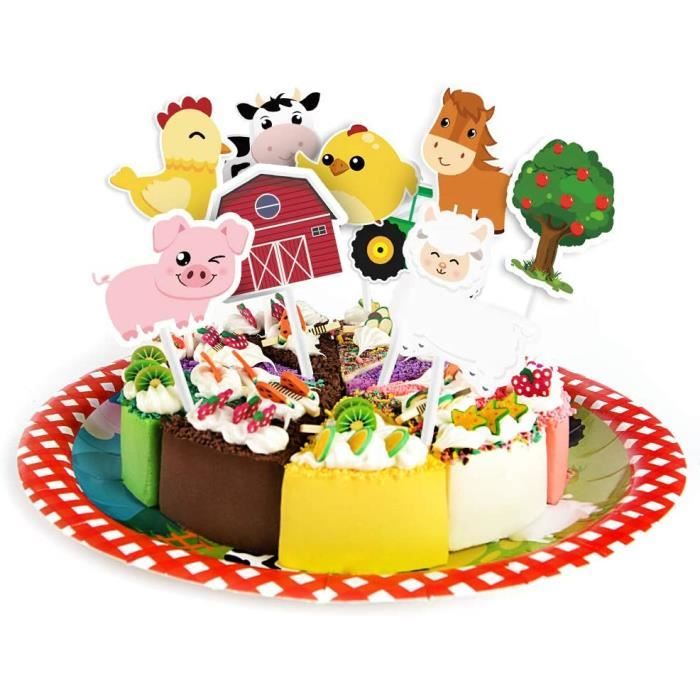 1 pcs vache un deux gâteau topper animaux de ferme premier anniversaire  gâteau pick décor pour bébé shower enfants garçons filles 1ère fête  d'anniversaire