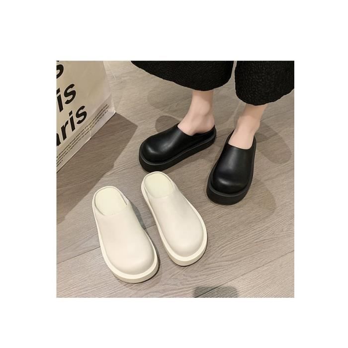 Mules Femme En Simili Cuir Noir - Taille 39 - Talon Moyen - Neuf Avec Emballage