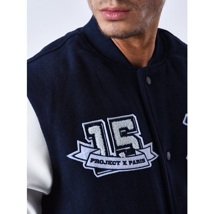 Teddy homme PROJECTX Paris bleu Veste Teddy type college americain avec broderie Bleu Homme Adulte Bleu Cdiscount Pret a Porter