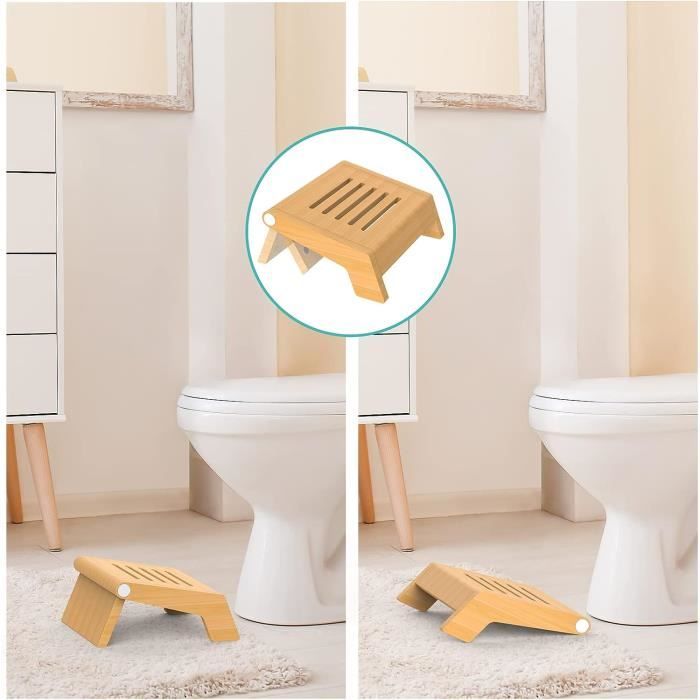 Tabouret De Toilettes Pliable En Bambou,Marche Pied Wc Reglable