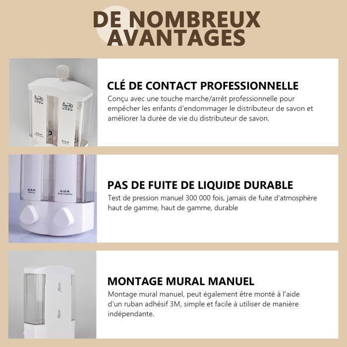 CSPARKV Distributeur Savon Mural 2 Pièces, Distributeur De Savon Mural 300 ML, Distributeur