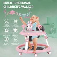 Trotteur Bébé Pliable – Pour 6 à 18 Mois, Hauteur Réglable, Roues Silencieuses, Rose, 67x72x92 Cm