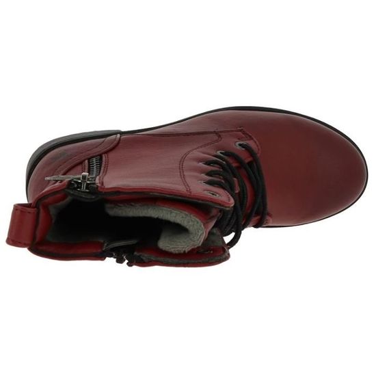 Bottines Mustang Rouges à Talon Décroché - Zip Et Lacets Ronds - Pour Automne/hiver