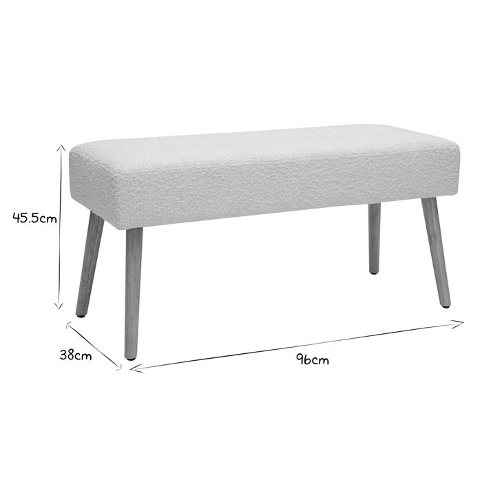 Banc Scandinave Capitonnné Miliboo GUESTA - Tissu Bouclé Blanc Bois Clair L96cm