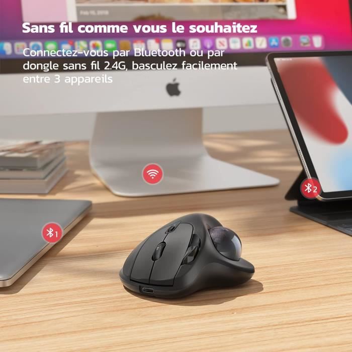 Souris Trackball Sans Fil UKCOCO - Ergonomique, Pour Droitiers Et Gauchers, 5 Boutons, 1000 Dpi