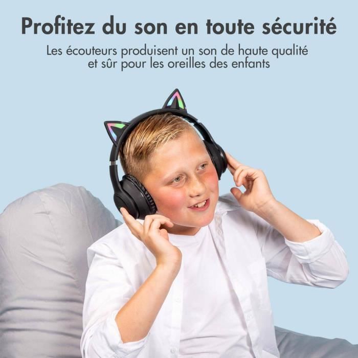 iMoshion Casque Bluetooth pour Enfants avec oreilles de chat - Casque pour  Kinder 