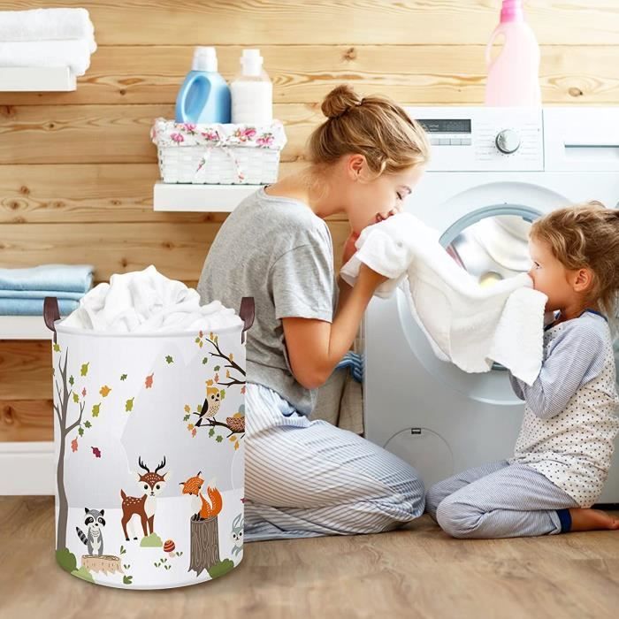 45L Corbeille a Linge Blanc Renard Cerf de For t pour Enfant