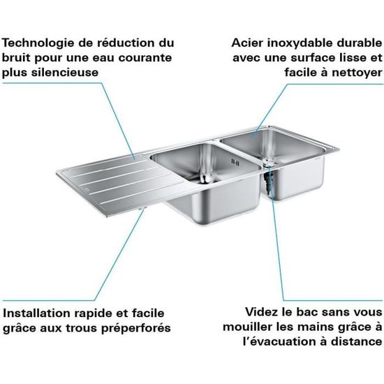 JASSFERRY Évier De Cuisine Cuve 1,5 L, Acier Inoxydable, Égouttoir