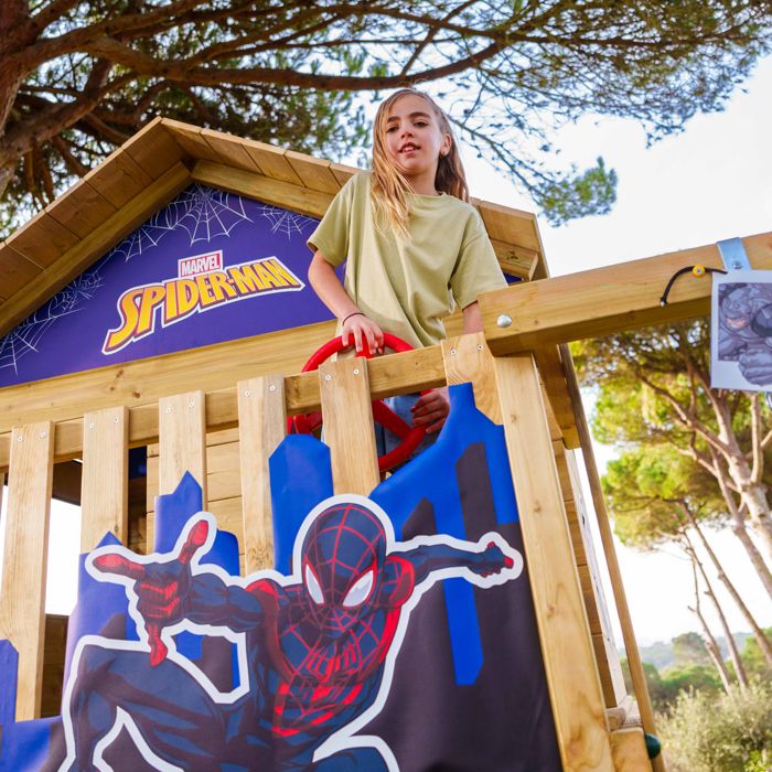 Marvel Spider-Man Aire De Jeux Wickey – Tour D’escalade En Bois Avec Toboggan, Bac à Sable, Balançoire – Pour Jardin, Max 120/150 Cm