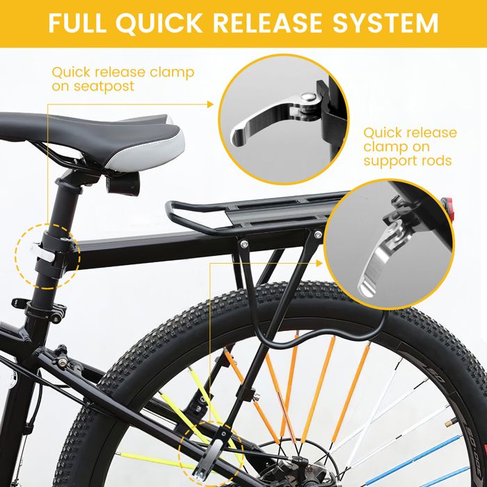 Porte-bagages Arrière Réglable 60 Kg – Alliage Alu, Réflecteur, Installation Rapide
