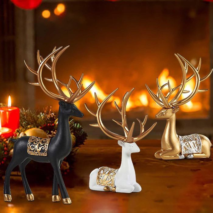 Lot De 2 Figurines Renne Noir En Résine - Décoration Noël Ou Intérieur - Sculpture élégante - Dimensions 16,5 Cm Et 10,5 Cm
