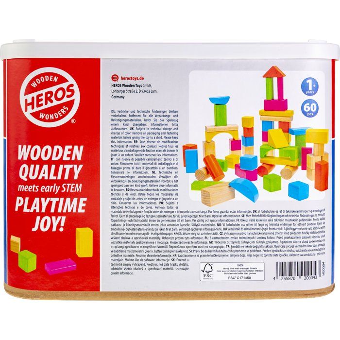 HEROS - Blocs de construction en bois colorés 100 % certifié FSC® - 60 ...