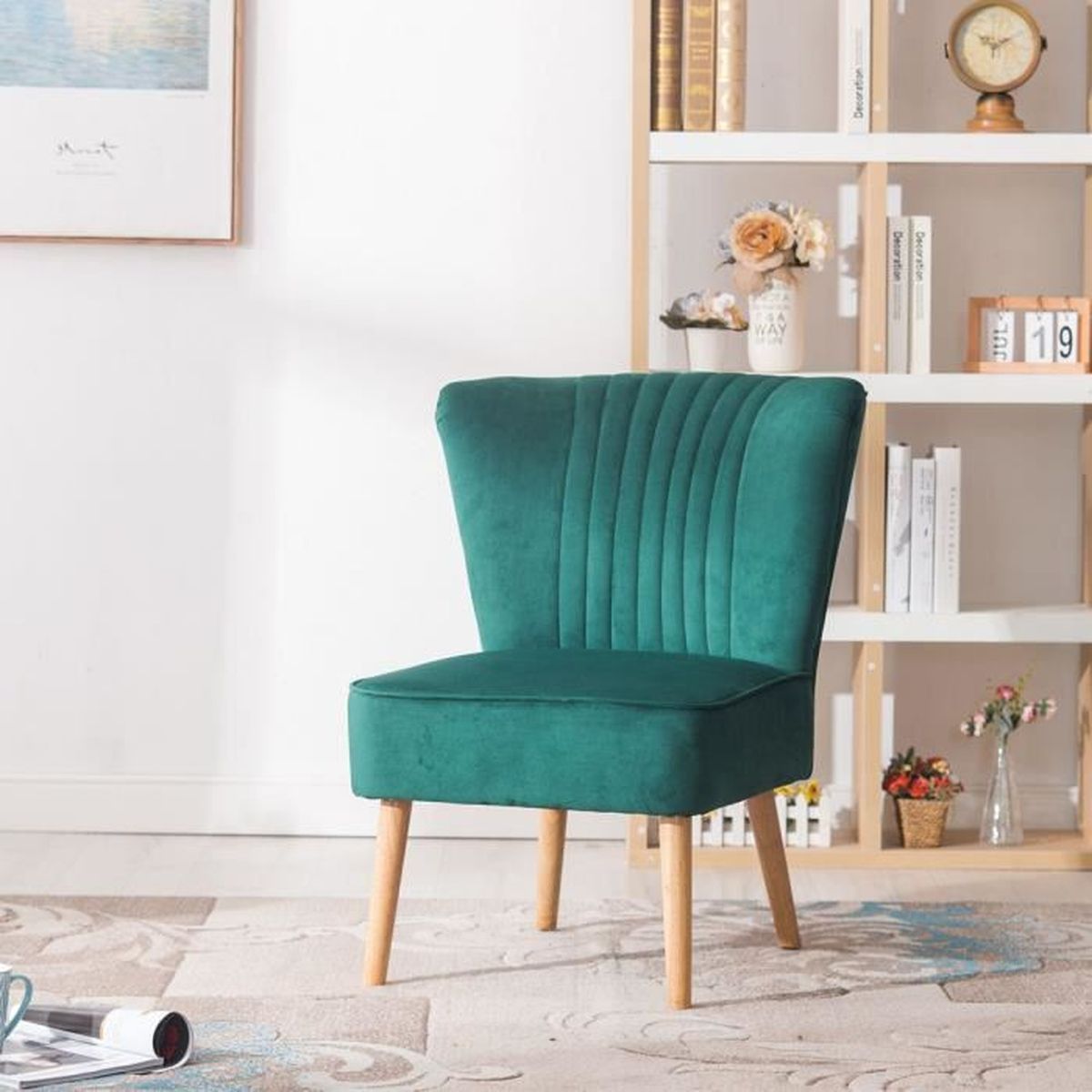 Fauteuil Vintage En Velours Vert Emeraude Leona Achat Vente