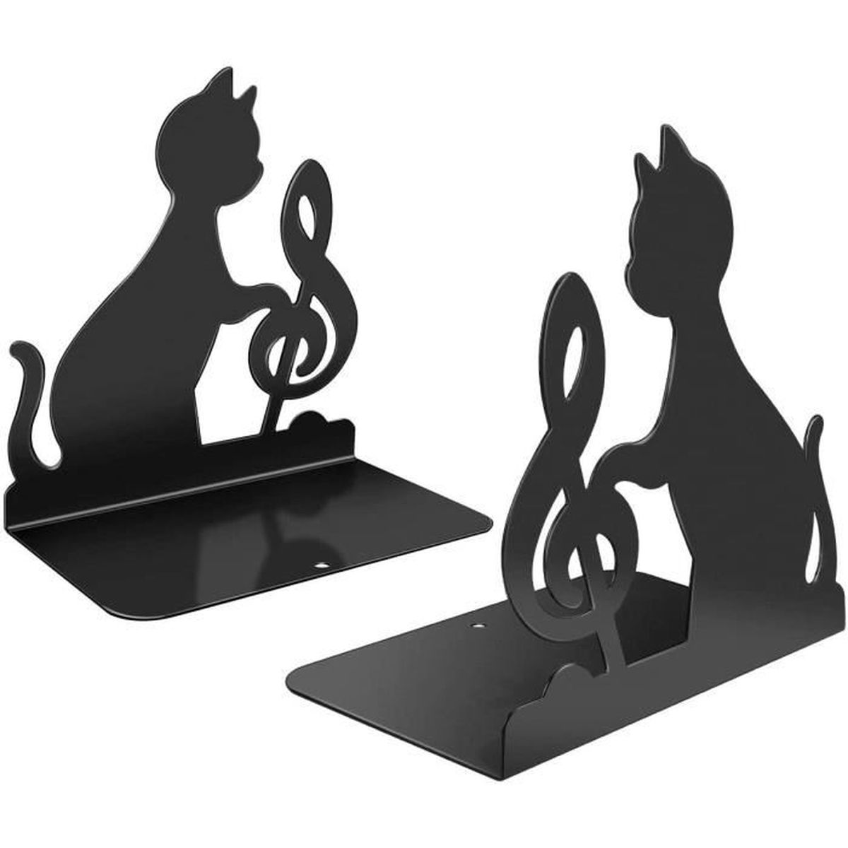 Organiseur de bureau Style tendance Serre-livres pour étagères pour école et bibliothèque Noir Serre-livres en métal en forme de chat mignon 2 Grand serre-livres robuste 
