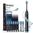 FUNSEE Brosse À Dent Électrique Sonique Adultes avec 8 Têtes - Brosse À Dents Sonique pour Adultes et Enfant, 6 Modes, Étanche IPX7-Noir