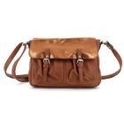 Flora Co Paris - Sac A Bandoulière Porté Epaule Femme - Sac Cartable Multi-poche Rabat Effet Verni - Camel