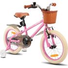 HILAND Bicyclette pour enfants - Roues de 16 pouces - 4-6 ans - Roues assistées - Panier - Bicyclette pour filles - Rose
