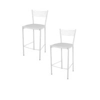 Tommychairs - Set 2 tabourets bar ELEGANCE, robuste structure en acier peindré en blanc et assise en cuir artificiel blanc