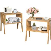 GIANTEX Lot de 2 Tables de Chevet à 2 Étages en Bambou Empilable-Table d’Appoint pour Chambre à Coucher/Salon/Bureau-Style Naturel
