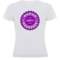 T-shirt femme "100% MAMAN HEUREUSE" | tee shirt blanc cadeaux anniversaires mère tf1712 S|M|L|XL|XXL.