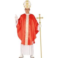 Déguisement Pape Homme - Religion - Tunique Blanche, Cape Rouge, Chapeau Blanc et Doré - Polyester