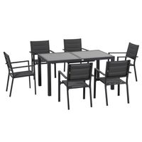Ensemble de jardin 6 personnes chaises empilables table extensible 150/210L cm alu. teslin gris 210x90x75cm Gris