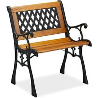 Relaxdays Chaise de Jardin avec accoudoirs, resistante, Basse, Design Vintage, Bois et Fonte,73x62x52,5, Nature-Noir