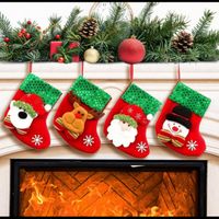 4 Chaussettes De Noël à Remplir | Décoration Sapin, Cheminée, Escalier | Père Noël, Bonhomme Neige, élan, Ours | Taille 22x15 Cm