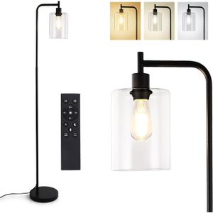LAMPADAIRE Lampadaire Industriel Moderne - Noir - Intensité Variable - Abat-Jour en Verre Transparent - 800 Lumens