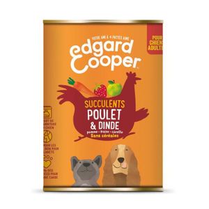 BOITES - PATÉES LOT DE 4 - EDGARD COOPER - Pâtée pour chien Adulte au poulet dinde fruits sans céréales - boîte de 400 g