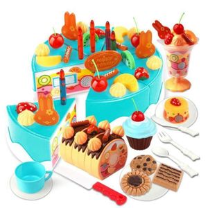 DINETTE - CUISINE 75pcs jouet de coupe de la cuisine - jouet de gâteau d'anniversaire Set pour les enfants filles - bleu